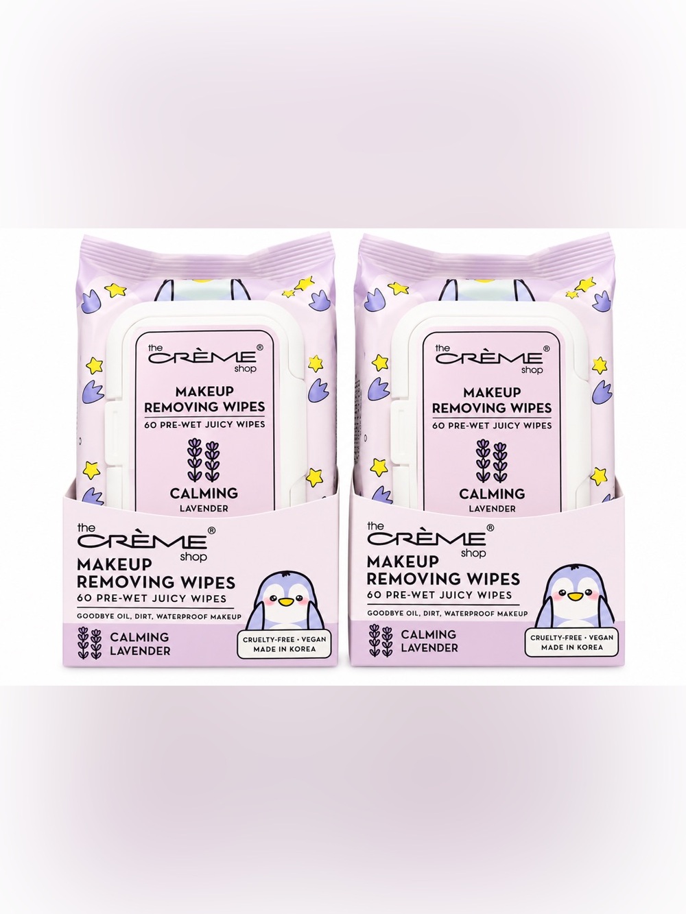 Bundle of 2 The Creme Shop Calming Lavender Makeup Removing Wipes 120 wipes